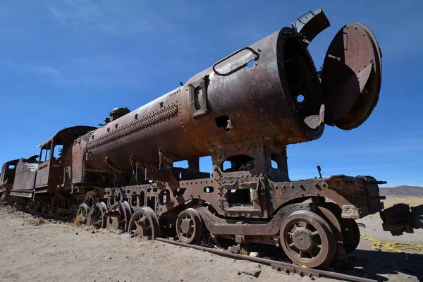 Verroeste Oude Locomotief Cementerio Los Trenes Gemeente Uyuni Departement Potos — Stockfoto