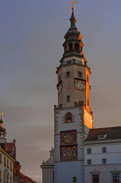Old Town Hall Tower Evening Light Grlitz Oberlausitz Saxony Germany — Stock Photo, Image