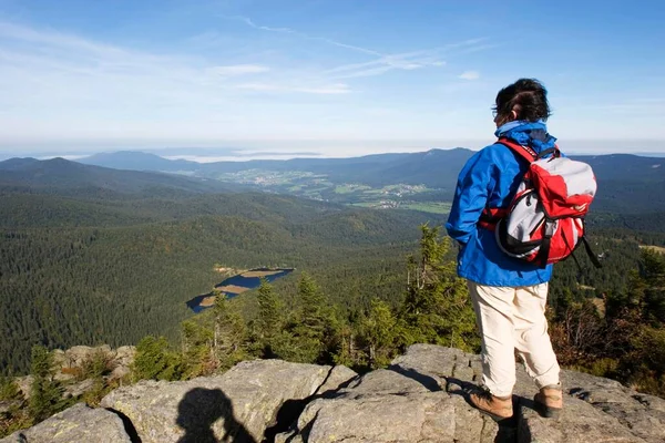 View Arber Mountain Small Arbersee Lake Bavarian Forest Germany — Stock Photo, Image