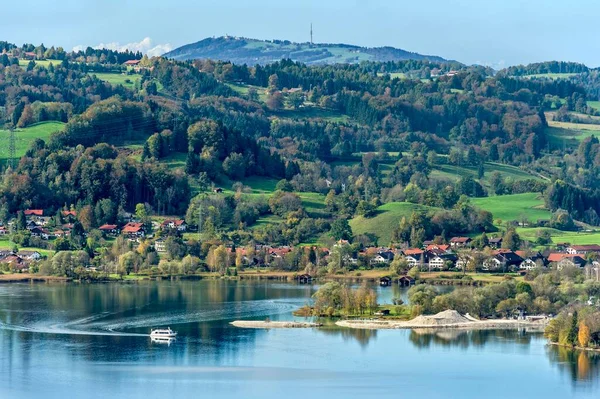 Yolcu Gemisi Herzogstand Ile Kochel Gölü Bakan Schlehdorf Bromberg High — Stok fotoğraf