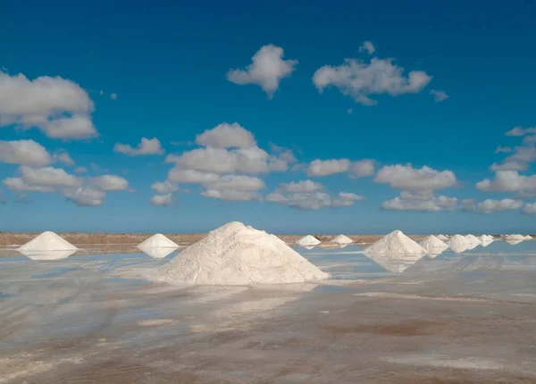 Salt works at the salt marshes of Sabkhat Tazra in the Khenifiss National Park near the coast of the Atlantic Ocean east of Tarfaya, Southwest Morocco