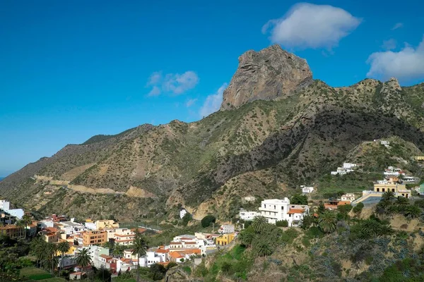 Vallehermoso Con Macizo Rocoso Roque Cano Gomera Islas Canarias España — Foto de Stock
