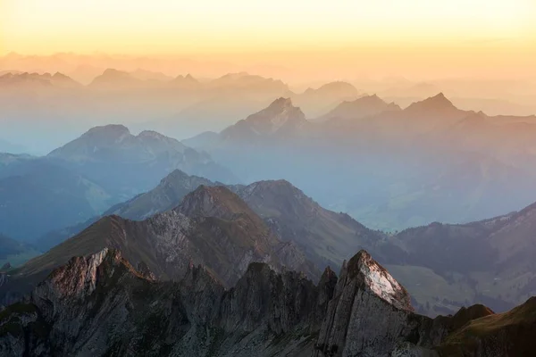 Akşamları Sntis Mavi Saatinde Doğu Sviçre Alpleri Alp Massif Gallen — Stok fotoğraf