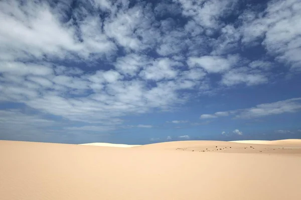 雲と青空の下で砂丘 ジャブルの砂丘をさまよう ダナス Corralejo Corralejo自然公園 Fuereventura カナリア諸島 スペイン ヨーロッパ — ストック写真
