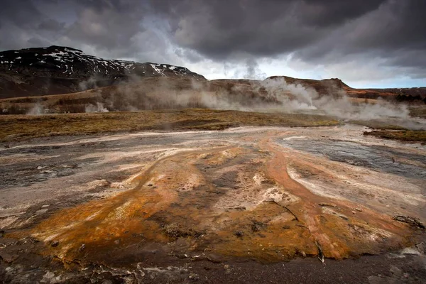 Varma Källor Hög Temperatur Område Dalen Haukadalur Mineralfyndigheter Turistattraktioner Golden — Stockfoto
