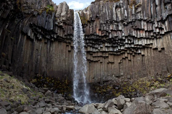 Cascada Swartifoss Con Columnas Basalto Skaftafell Región Sur Islandia Europa — Foto de Stock