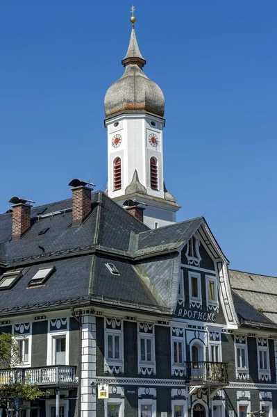 Belfort Van Barokke Kerk Van Martin Oude Apotheek Patriciërshuis Keizerlijke — Stockfoto