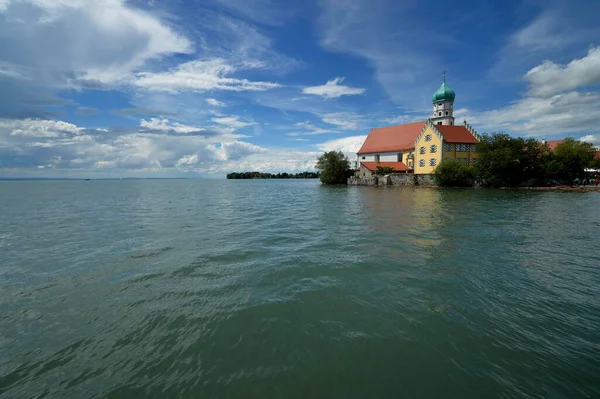 Castle Saint George Church Yarımada Wasserburg Bodensee Lake Constance Allgu — Stok fotoğraf