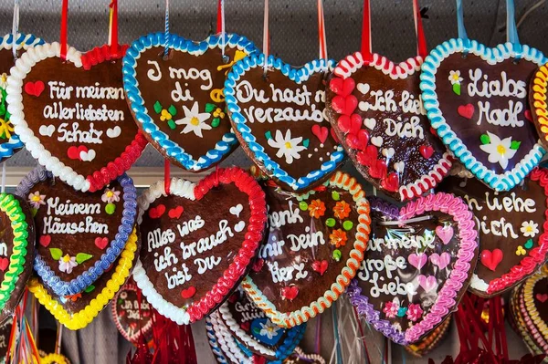 Zencefilli Kurabiye Kalpleri Lebkuchen Auer Dult Münih Bavyera Almanya Avrupa — Stok fotoğraf