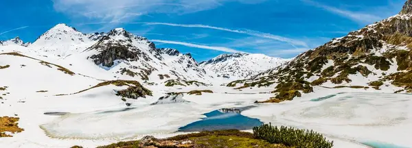 Panorama Berglandschap Sneeuw Halfbevroren Meer Rohrmoos Untertal Schladming Tauern Schladming — Stockfoto