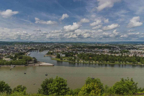 Deutsches Eck Confluence Rhine Moselle River View Ehrenbreitstein Fortress Koblenz — стокове фото