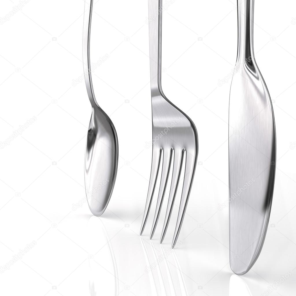 knife, fork and spoon upright