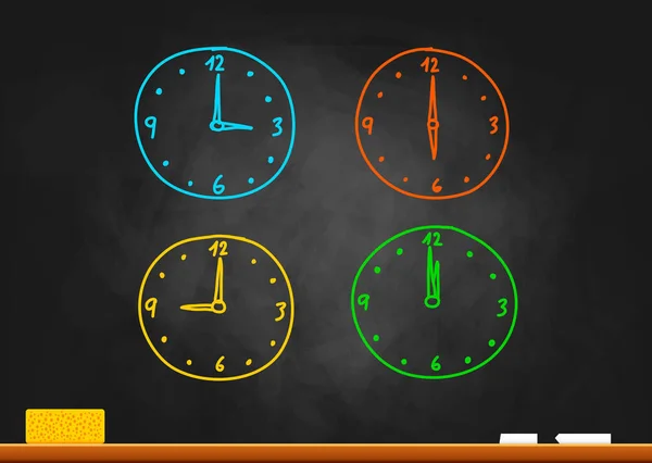 Clock Drawing Blackboard — Stock Vector