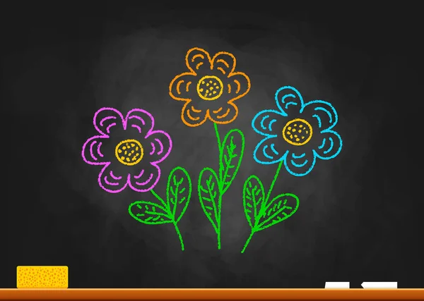 Dessin Fleurs Sur Tableau Noir — Image vectorielle