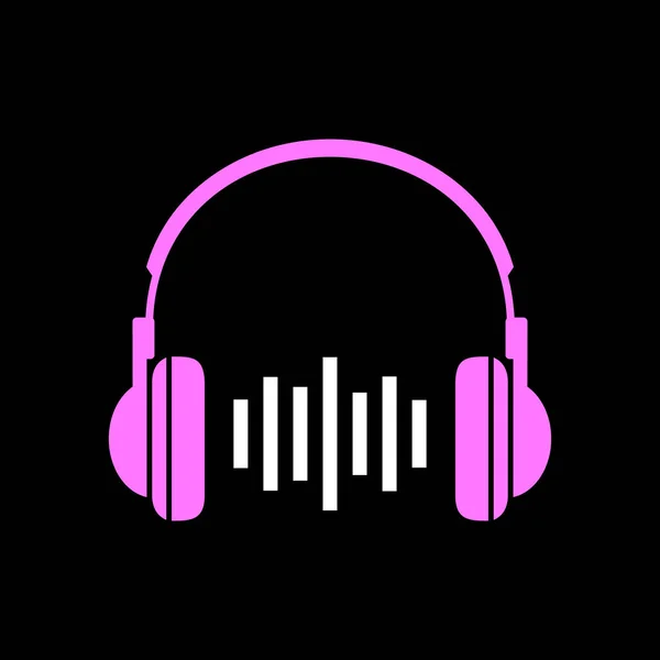 Pink Headphones Vector Icon Black Background — Stock Vector