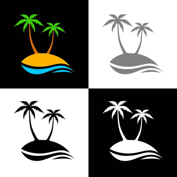 Isla Con Palmera Conjunto Iconos Vectoriales — Vector de stock