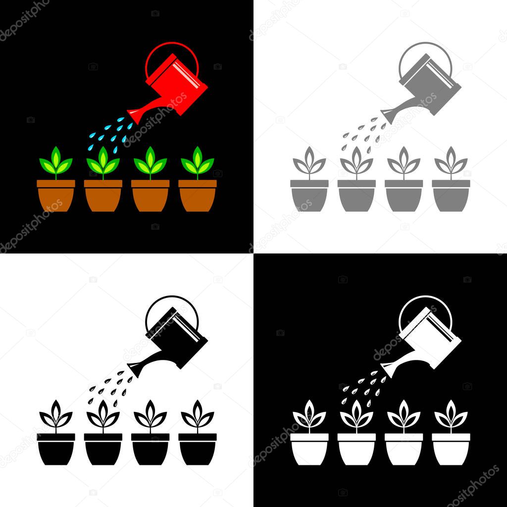 Watering can and plants, vector illustration