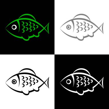 Balık simgesi seti, vektör illüstrasyonu