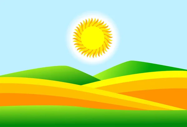 Пейзаж Сонцем Пшеничним Полем — стоковий вектор