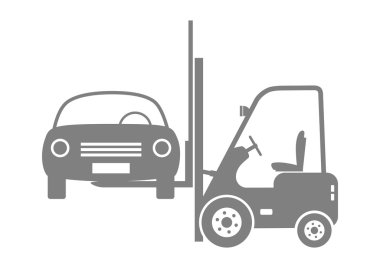 beyaz zemin üzerine araba ile forklift kamyon