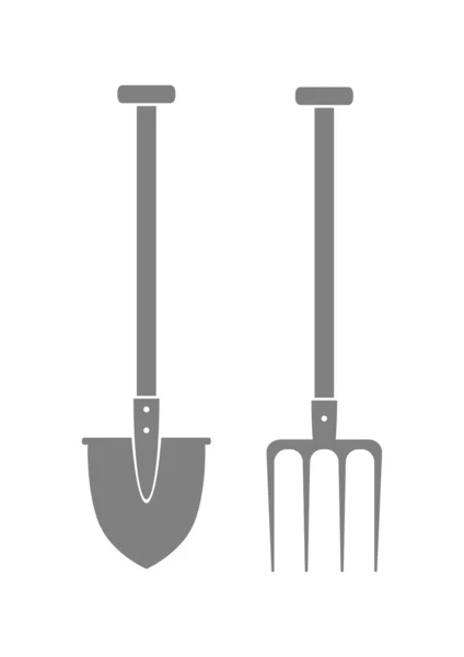 Šedá rýče a vidle na bílém pozadí — Stockový vektor