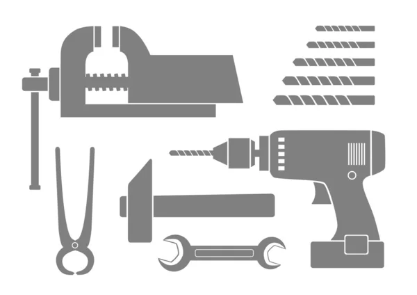 Iconos de herramientas grises sobre fondo blanco — Archivo Imágenes Vectoriales