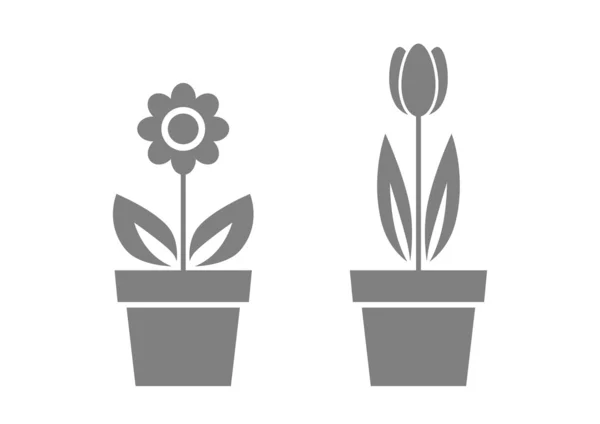 Icônes de fleurs grises sur fond blanc — Image vectorielle
