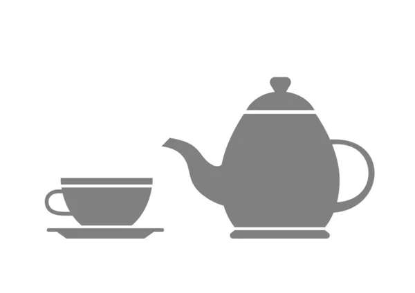 灰色的茶壶和茶杯在白色背景上 — 图库矢量图片