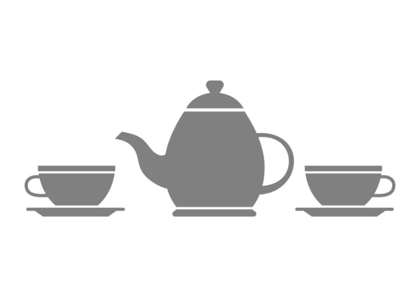 Tetera gris y taza de té sobre fondo blanco — Vector de stock