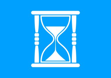 mavi zemin üzerine beyaz kum saati simgesi