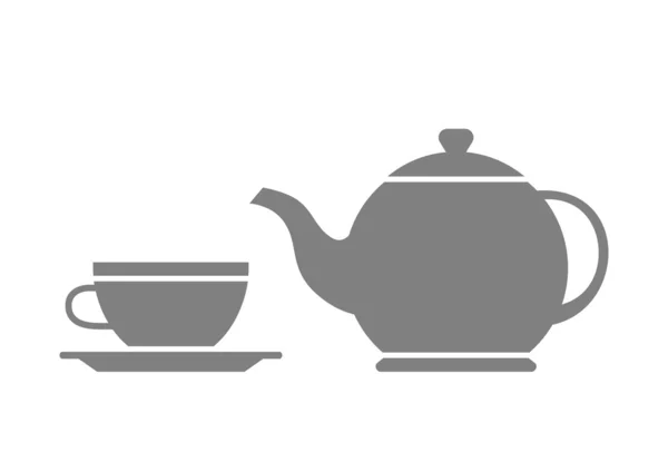 Tetera gris y taza de té sobre fondo blanco — Vector de stock