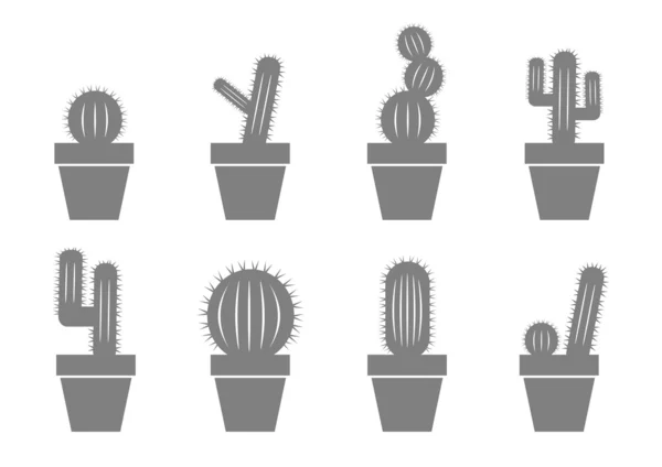Iconos de cactus gris sobre fondo blanco — Vector de stock