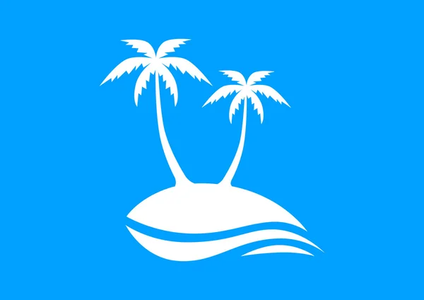 Isla blanca con palmeras sobre fondo azul — Vector de stock