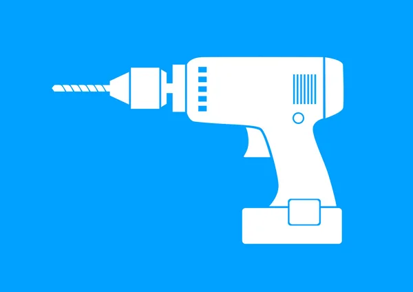 Weißes Drill-Symbol auf blauem Hintergrund — Stockvektor