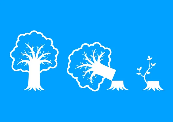 Iconos de árbol blanco sobre fondo azul — Vector de stock