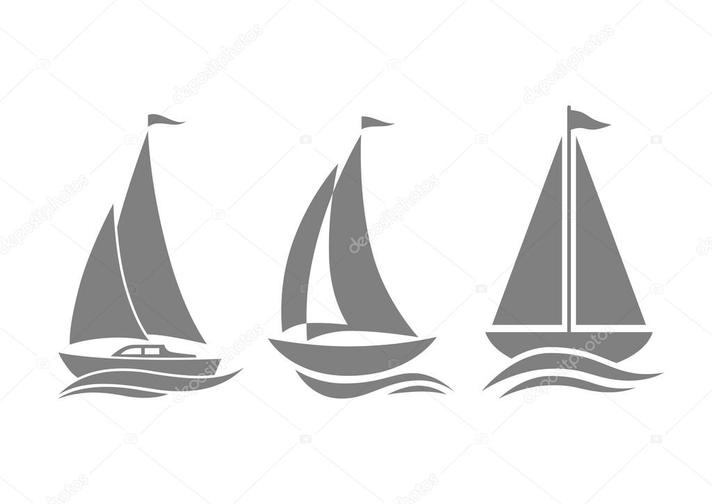 Grey sailboat icons on white background