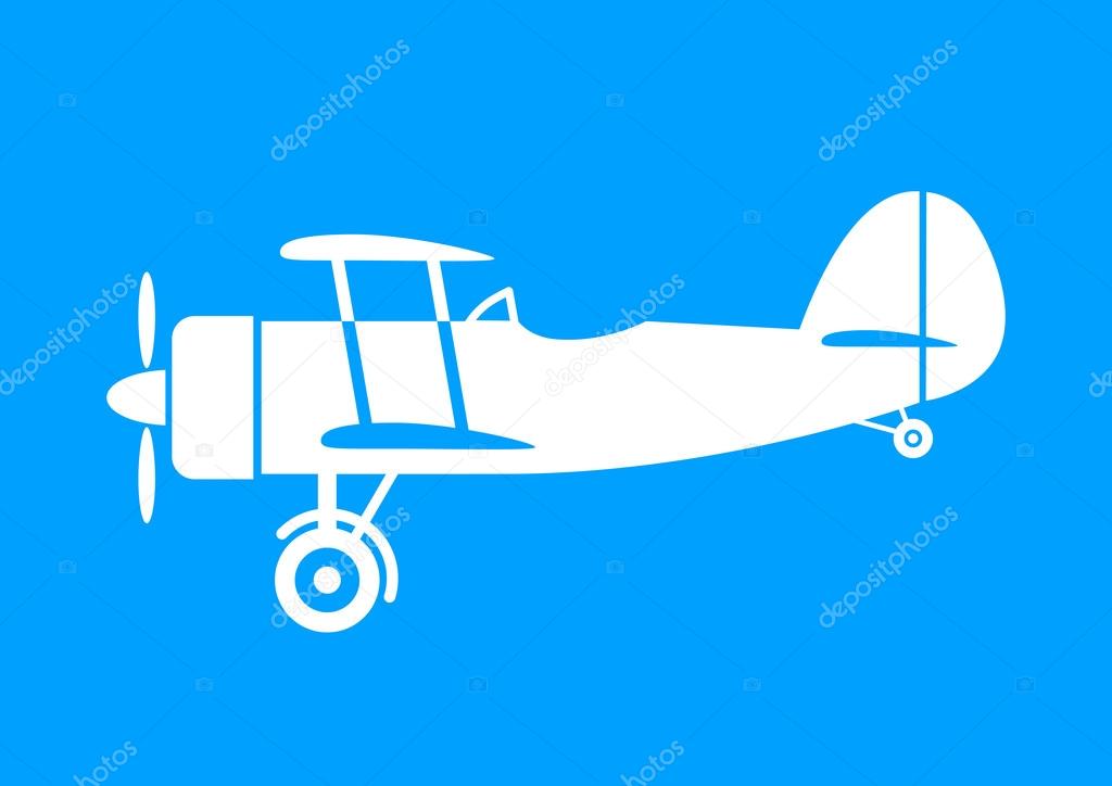 White aircraft icon on blue background