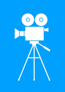 Mavi zemin üzerine beyaz film kamera
