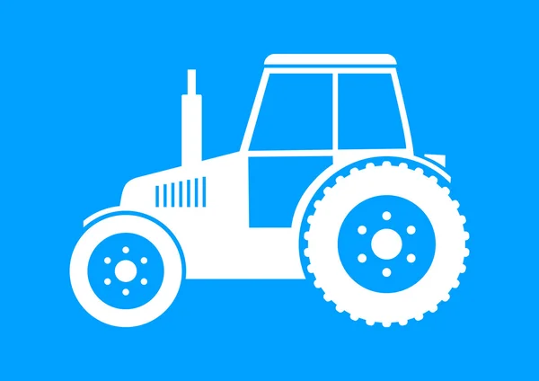 Icono tractor blanco sobre fondo azul — Vector de stock