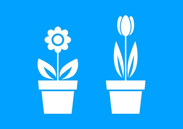 Icone di fiori bianchi su sfondo blu — Vettoriale Stock