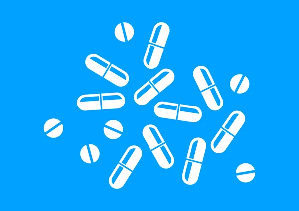 White medicine icon on blue background — Stock Vector