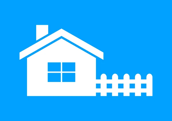 Wit huis pictogram op blauwe achtergrond — Stockvector