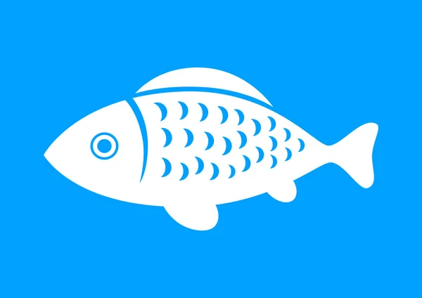 Ícone de peixe branco no fundo azul — Vetor de Stock