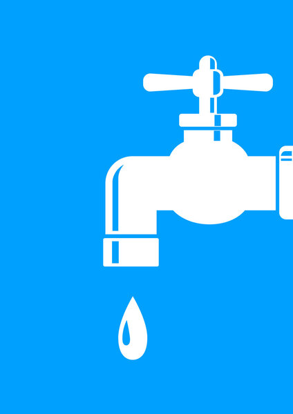 White faucet icon on blue background