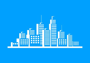 Mavi zemin üzerine beyaz şehir simgesi