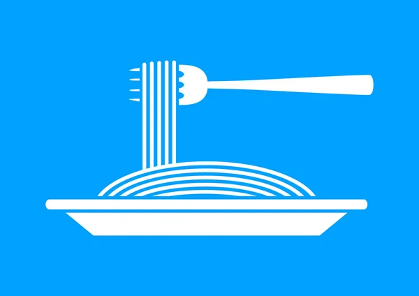 Ikona bílého špagety na modrém pozadí — Stockový vektor