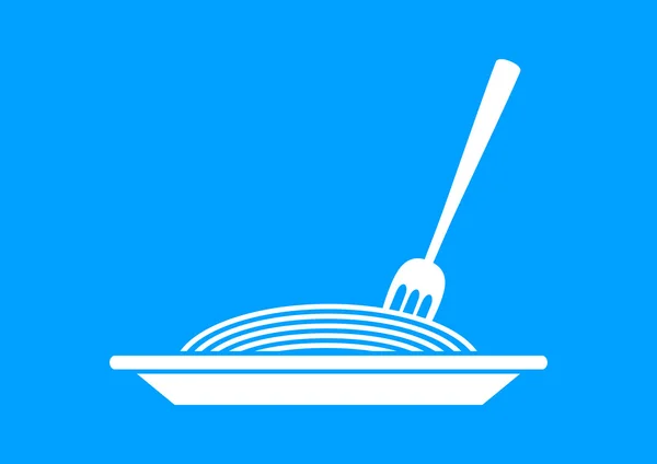 Ikon spageti putih pada latar belakang biru - Stok Vektor