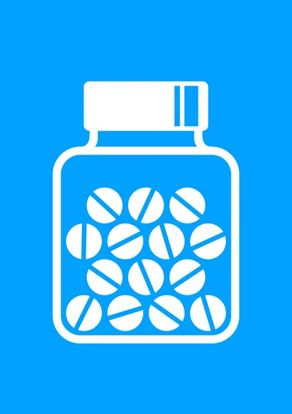 Fläschchen mit Medizin auf blauem Hintergrund — Stockvektor