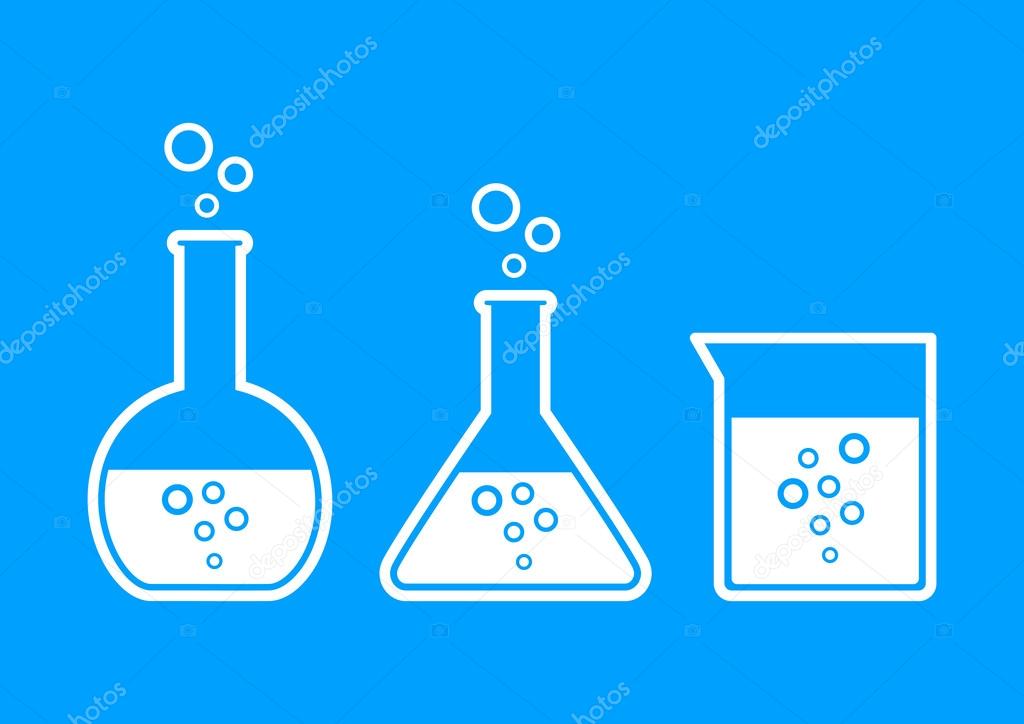 Laboratory glass icons on blue background   