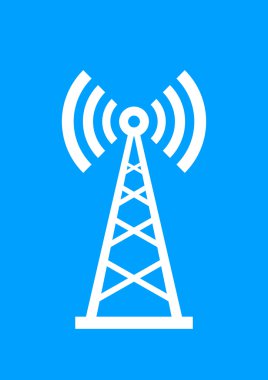 Mavi zemin üzerine beyaz verici simgesi 